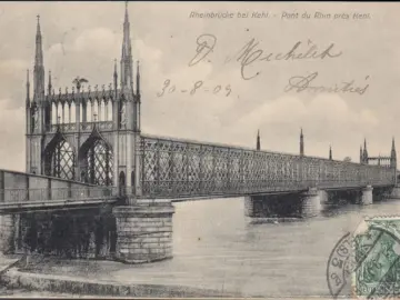 AK Kehl, Rheinbrücke, gelaufen 1909
