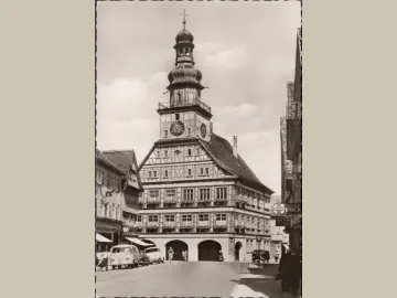 AK Kirchheim, Rathaus, Orthopädie Röck, Gaststätte zum Bären, gelaufen 1958