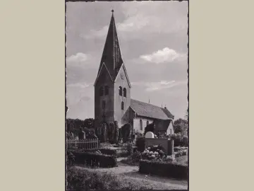 AK Amrum, Kirche in Nebel, gelaufen 1959