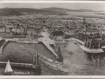 AK Konstanz, Hafeneinfahrt, Dampfer, gelaufen 1955