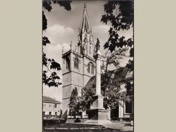 AK Konstanz, Münster mit Mariensäule, gelaufen 1956