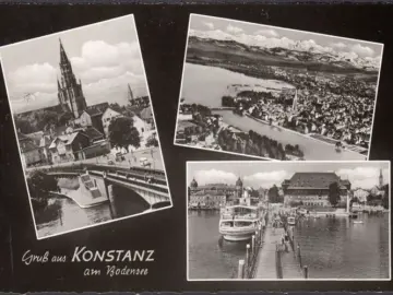 AK Konstanz, Fliegeraufnahme, Bootsanlegestelle, Stadtansicht, gelaufen