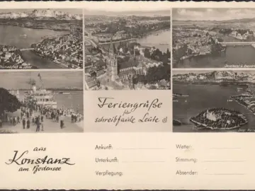 AK Konstanz, Insel Mainau, Münster, Promenade, Schiff, gelaufen 1952