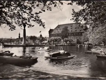 AK Konstanz, Bootshafen mit Konzil, gelaufen 1958