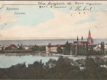 AK Konstanz, Stadtansicht mit Kirche, gelaufen 1902