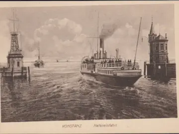 AK Konstanz, Hafeneinfahrt, Dampfer, gelaufen 1919