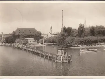 AK Konstanz, Hafen, Bootsanlegestelle, gelaufen 1949