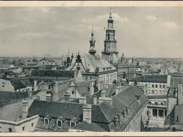 AK Posen, Stadtansicht mit Kirche, gelaufen 1941