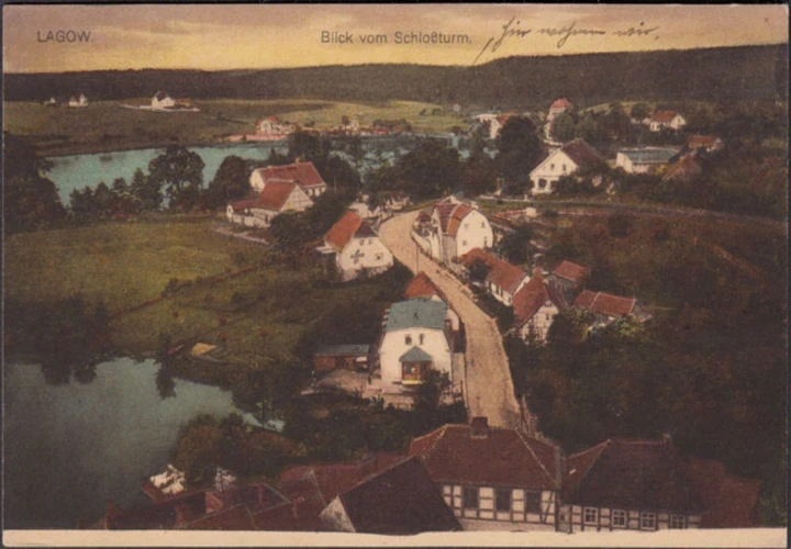 AK Lagow, Blick vom Schlossturm, Stadtansicht, gelaufen 1925