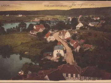 AK Lagow, Blick vom Schlossturm, Stadtansicht, gelaufen 1925