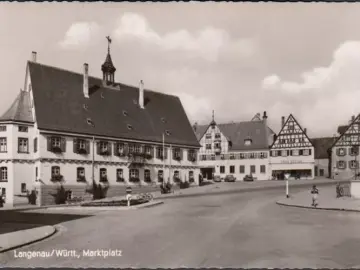 AK Langenau, Marktplatz, Hotel Krone, Hans Bühler, gelaufen 1974
