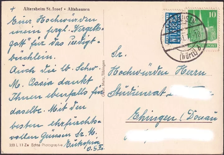 AK Altshausen, Altersheim St. Josef, gelaufen 1951