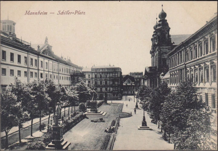 AK Mannheim, Schiller Platz, gelaufen 1918