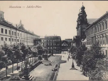 AK Mannheim, Schiller Platz, gelaufen 1918