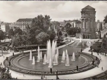 AK Mannheim, Friedrichsplatz, Wasserspiele, gelaufen 1955