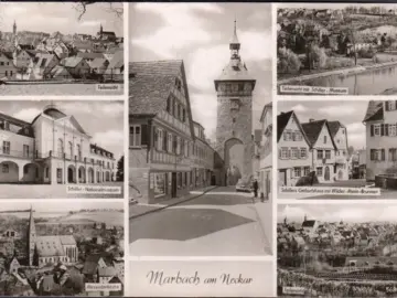 AK Marbach, Wilder Mann Brunnen, Nationalmuseum, Alexanderkirche, gelaufen