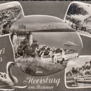 AK Meersburg, Uferpromenade, Hafen und Schloss, gelaufen 1957