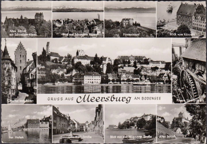 AK Meersburg, Hafen, Stadtmühle, Obertor, Altes Schloss, ungelaufen