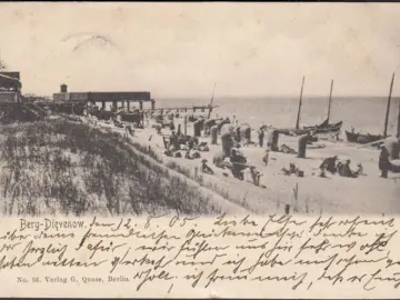 AK Dievenow, Strandpartie, Segelboote, gelaufen 1905