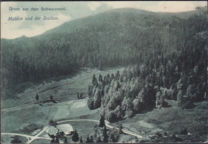 AK Münstertal, Gruss aus dem Schwarzwald, Mulden und der Belchen, gelaufen 1907