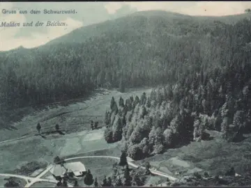 AK Münstertal, Gruss aus dem Schwarzwald, Mulden und der Belchen, gelaufen 1907