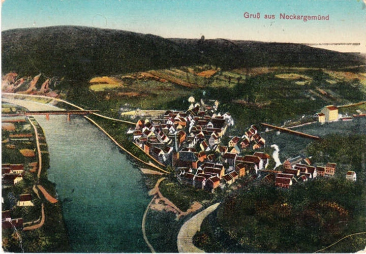 AK Gruss aus Neckargemünd, Stadtansicht, gelaufen 1923