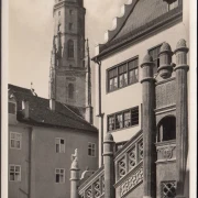 AK Nördlingen, Rathaustreppe am Daniel, gelaufen 1936