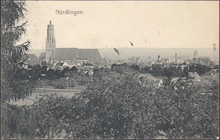 AK Nördlingen, Stadtansicht mit Kirche, gelaufen 1908