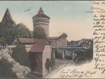 AK Nürnberg, Spittlertor, Westseite, gelaufen 1905