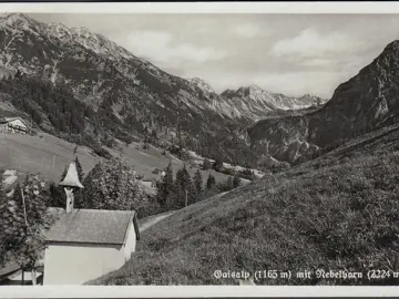 AK Oberstdorf, Gaisalp mit Kapelle und Nebelhorn, gelaufen 1937