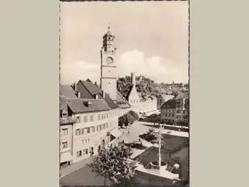 AK Ravensburg, Marienplatz, Blaserturm, Mehlsack, Veitsburg, gelaufen 1956