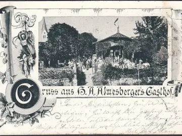 AK Gruss aus Aigen Schlägl, Almesberger Gasthof, gelaufen 1903