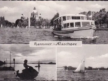 AK Hannover Maschsee, Schiff, Segelboot, gelaufen 1962