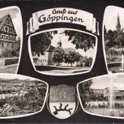 AK Göppingen, Krankenhaus, Marktplatz, Kirche, gelaufen 1964