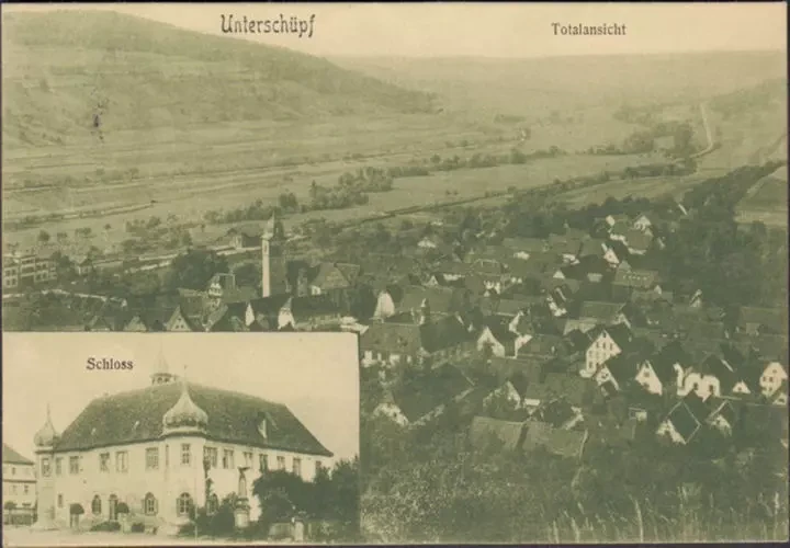 AK Unterschüpf, Schloss, Stadtansicht, gelaufen 1910