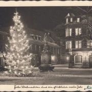 AK Heidelberg, Kornmarkt, Denkmal, Frohe Weihnachten, gelaufen 1958