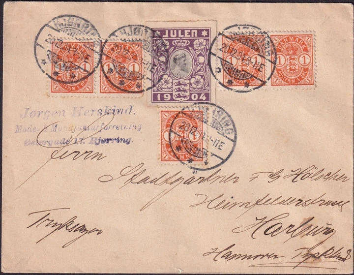 Dänemark, Denmark, Hjorring, Ganzsache, Julen 1904, gelaufen 1904