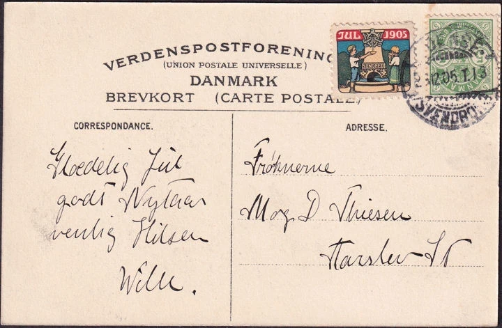 Dänemark, Odense, Bahnhofstraße, Stationsvej, Julen 1905, gelaufen 1905