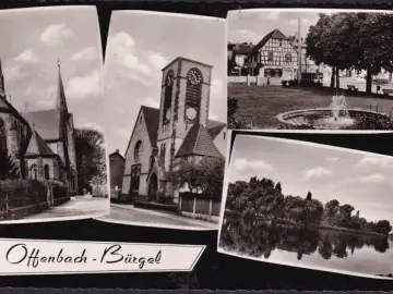 AK Offenbach Bürgel, Kirchen, R. Gehrlein, Park, gelaufen 1966